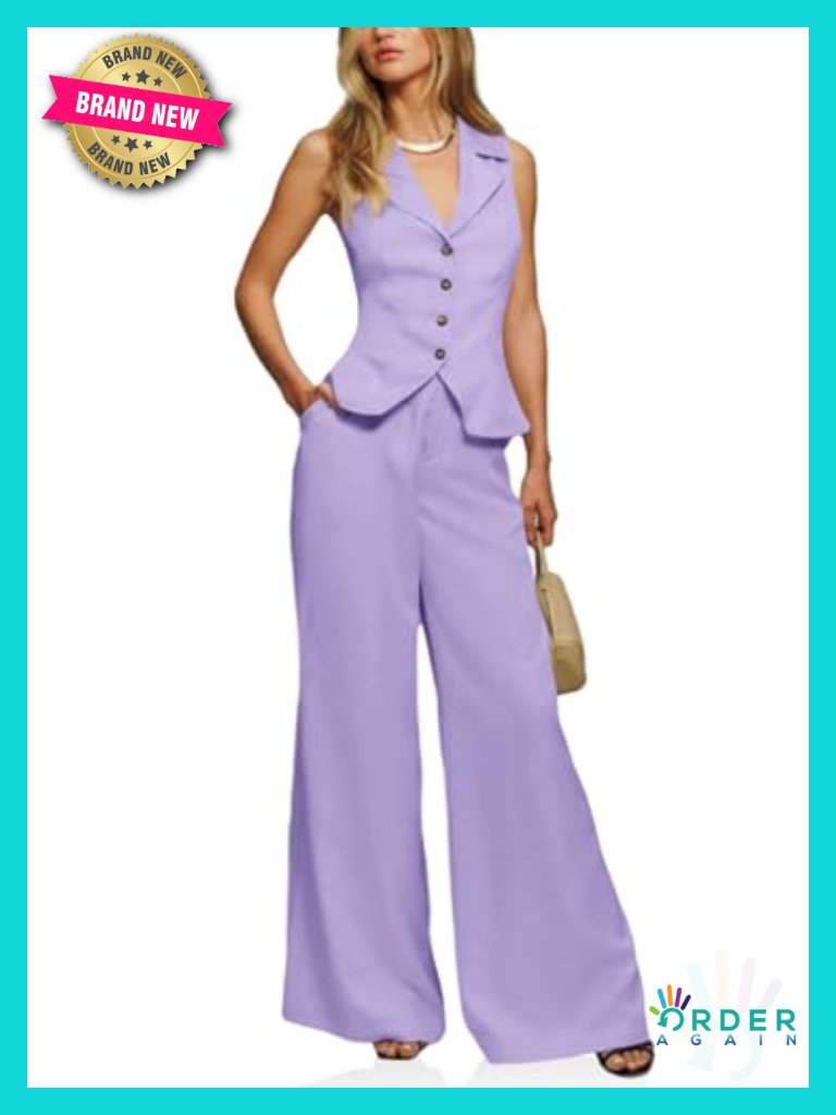 Women's 2 Piece Button Crop Blazer Vest And Wide Leg Pant Set